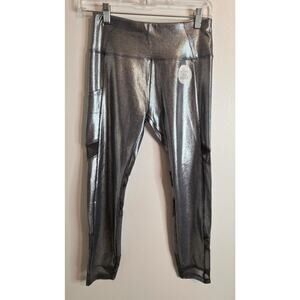 Justice Active Tech Pocket High Waist Ankle Leggings Girl Size 16/18 Silver NWT